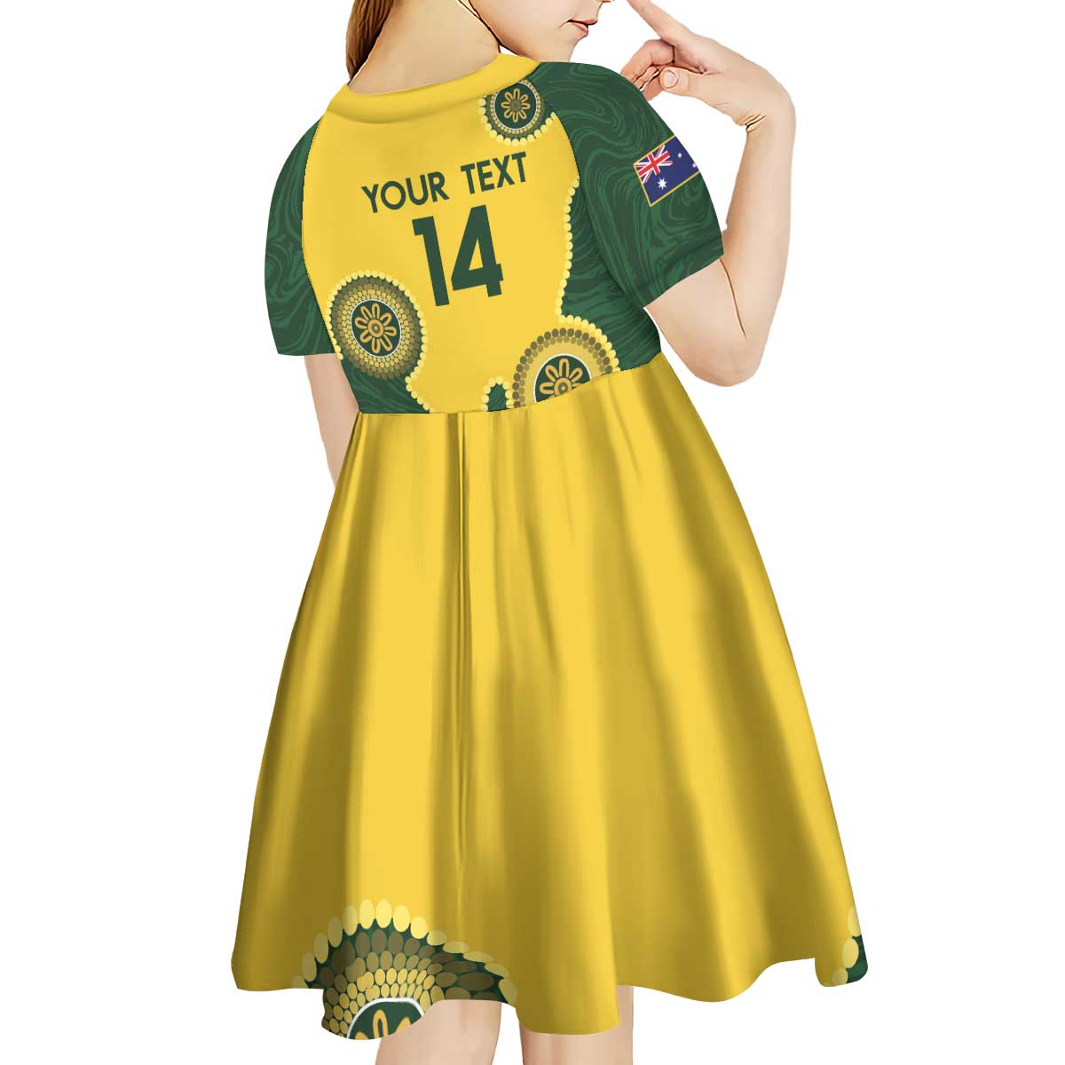 Custom Australia Boomers Kid Short Sleeve Dress Aboriginal With Marble Pattern - Yellow