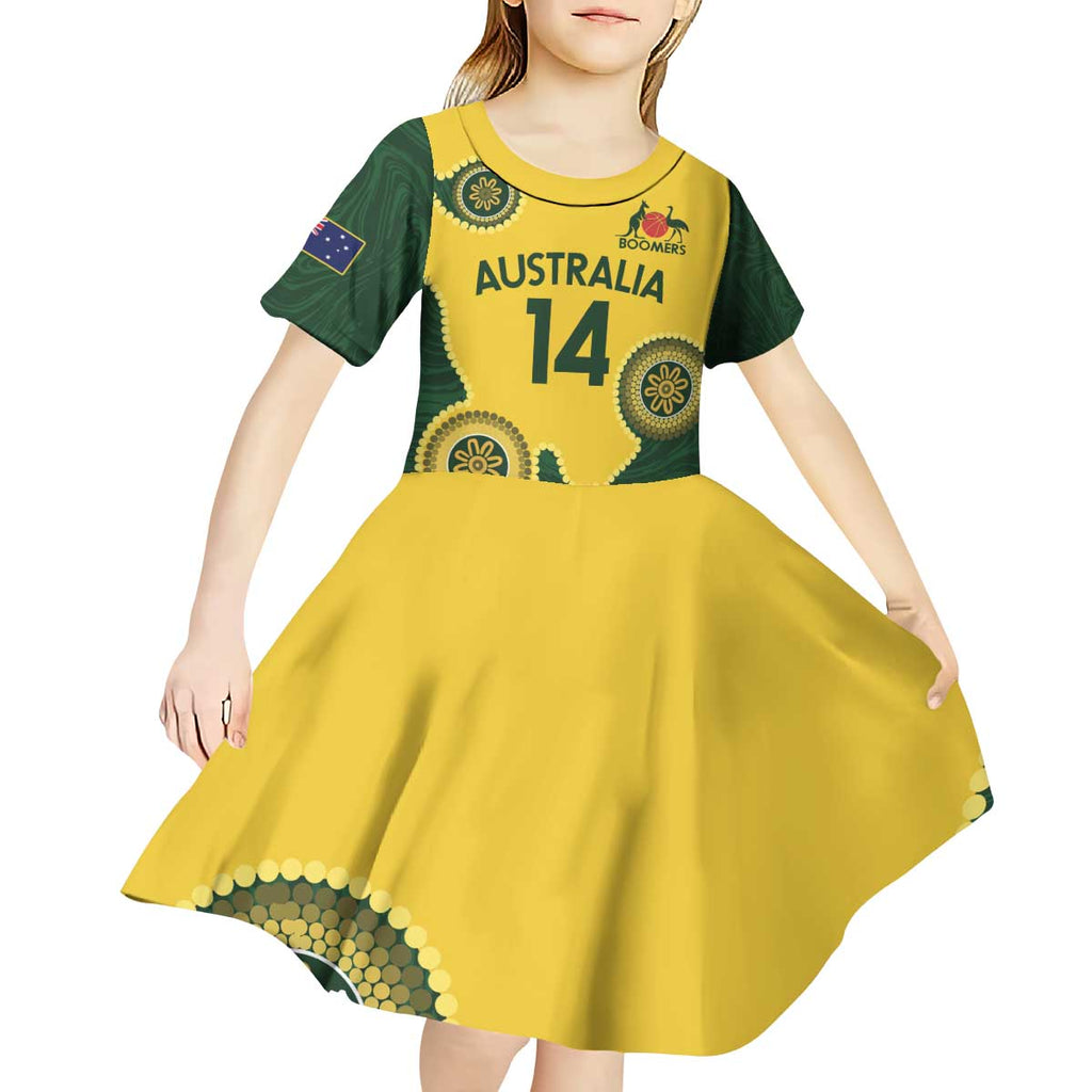 Custom Australia Boomers Kid Short Sleeve Dress Aboriginal With Marble Pattern - Yellow