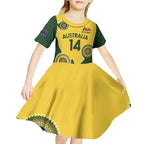 Custom Australia Boomers Kid Short Sleeve Dress Aboriginal With Marble Pattern - Yellow