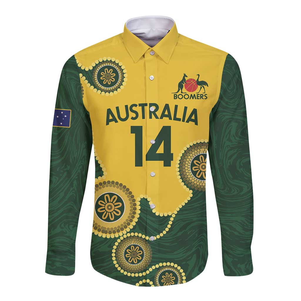 Custom Australia Boomers Long Sleeve Button Shirt Aboriginal With Marble Pattern - Yellow