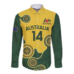 Custom Australia Boomers Long Sleeve Button Shirt Aboriginal With Marble Pattern - Yellow