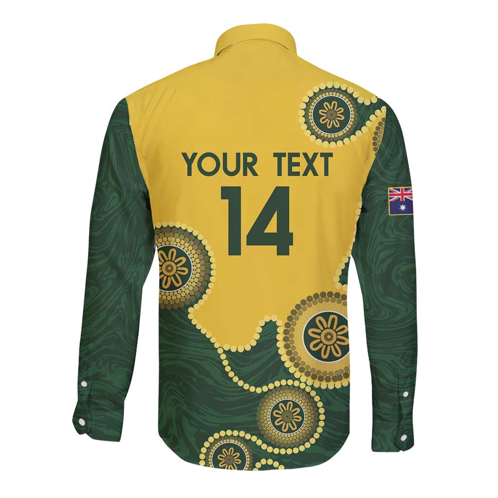 Custom Australia Boomers Long Sleeve Button Shirt Aboriginal With Marble Pattern - Yellow