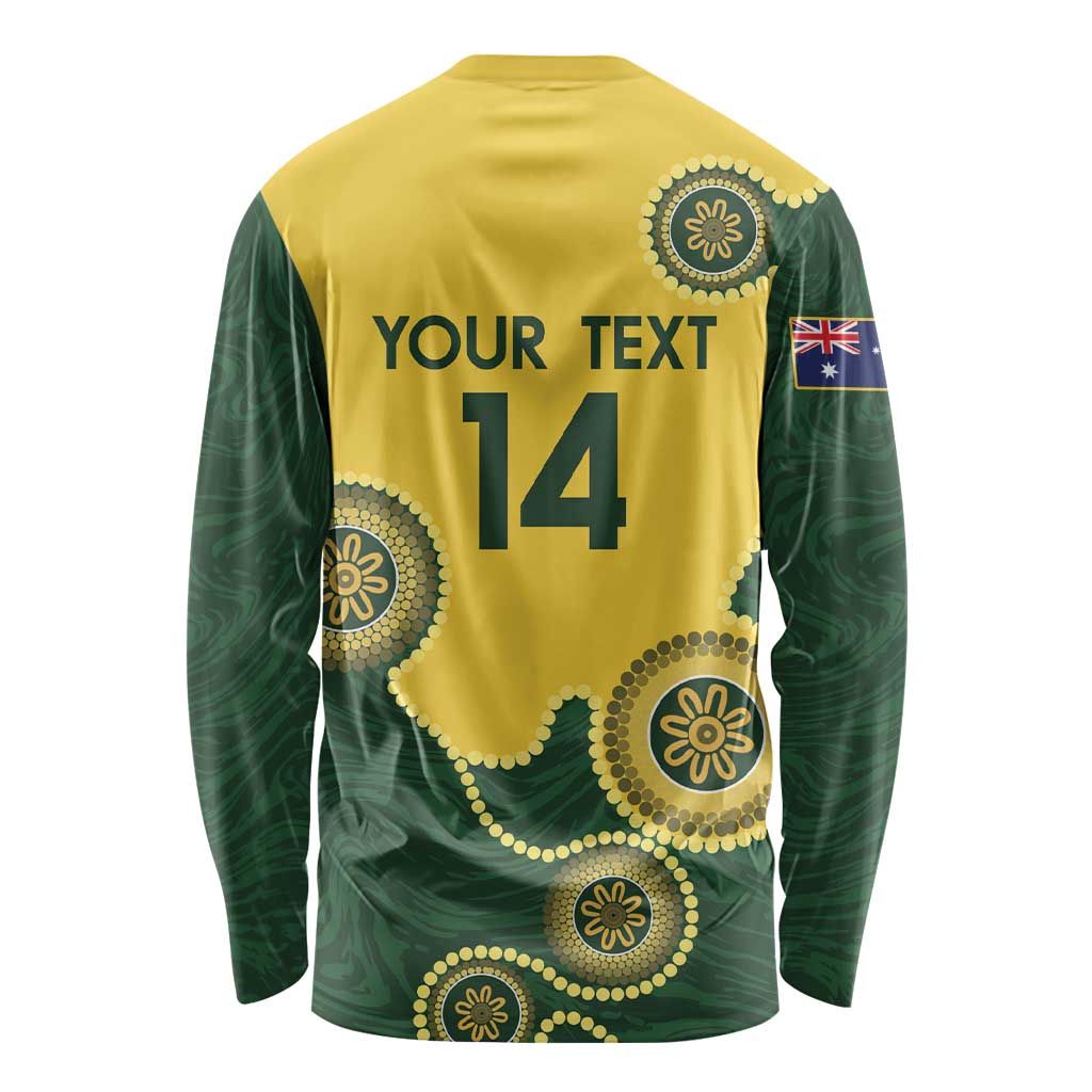 Custom Australia Boomers Long Sleeve Shirt Aboriginal With Marble Pattern - Yellow