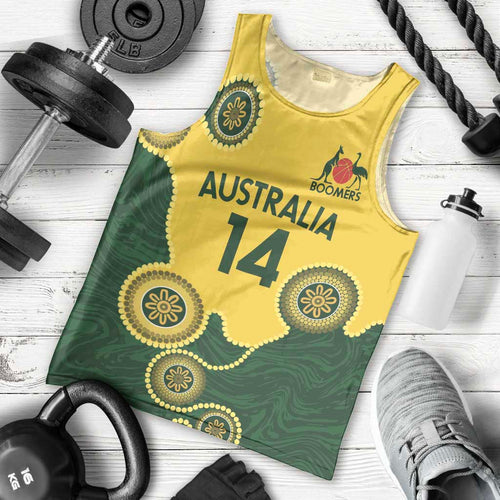 Custom Australia Boomers Men Tank Top Aboriginal With Marble Pattern - Yellow
