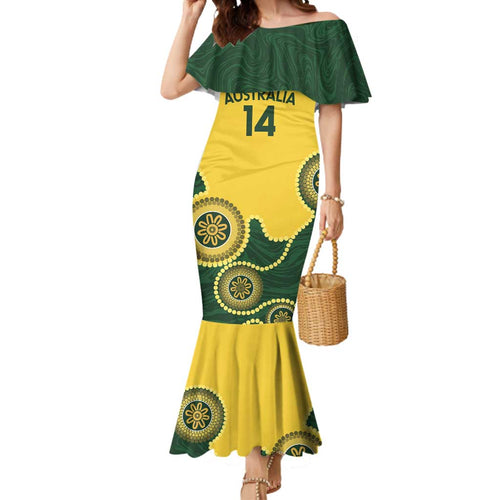 Custom Australia Boomers Mermaid Dress Aboriginal With Marble Pattern - Yellow