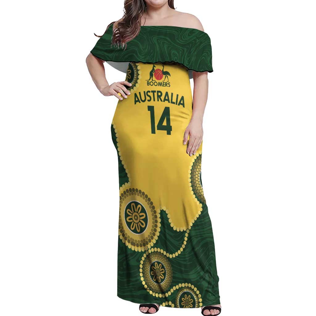Custom Australia Boomers Off Shoulder Maxi Dress Aboriginal With Marble Pattern - Yellow