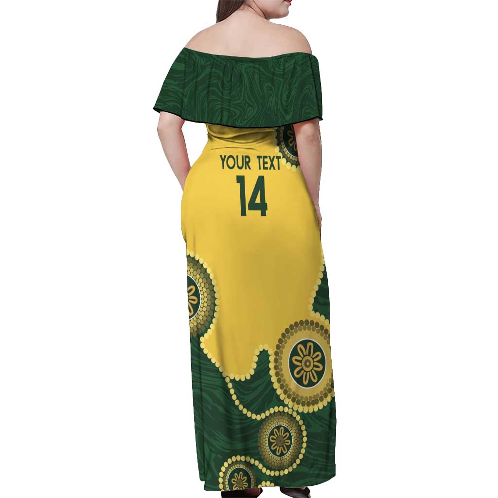 Custom Australia Boomers Off Shoulder Maxi Dress Aboriginal With Marble Pattern - Yellow