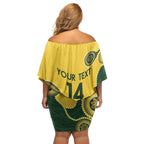 Custom Australia Boomers Off Shoulder Short Dress Aboriginal With Marble Pattern - Yellow