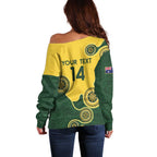Custom Australia Boomers Off Shoulder Sweater Aboriginal With Marble Pattern - Yellow
