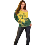 Custom Australia Boomers Off Shoulder Sweater Aboriginal With Marble Pattern - Yellow