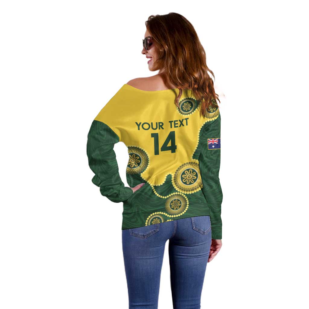 Custom Australia Boomers Off Shoulder Sweater Aboriginal With Marble Pattern - Yellow