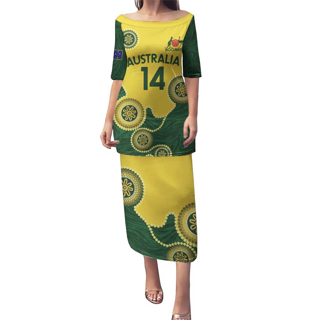 Custom Australia Boomers Puletasi Aboriginal With Marble Pattern - Yellow