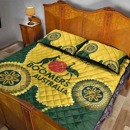 Custom Australia Boomers Quilt Bed Set Aboriginal With Marble Pattern - Yellow