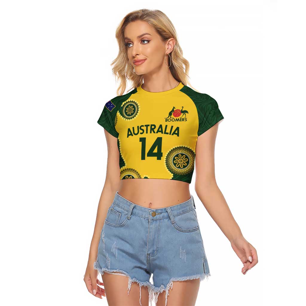 Custom Australia Boomers Raglan Cropped T Shirt Aboriginal With Marble Pattern - Yellow