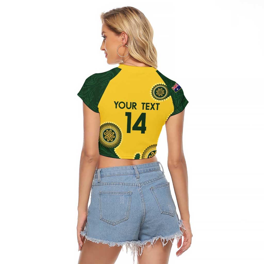 Custom Australia Boomers Raglan Cropped T Shirt Aboriginal With Marble Pattern - Yellow