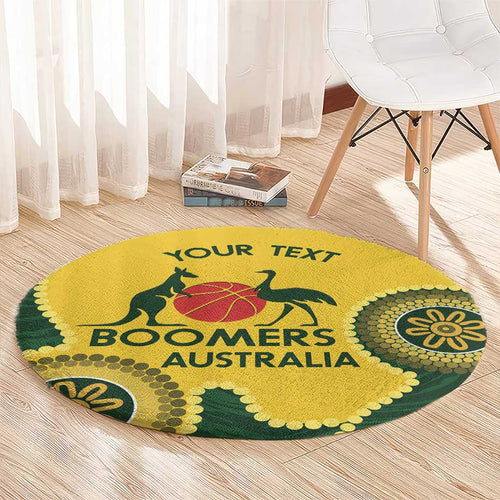 Custom Australia Boomers Round Carpet Aboriginal With Marble Pattern - Yellow