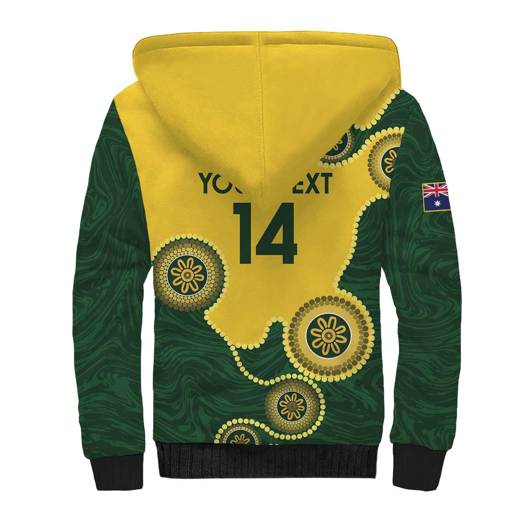 Custom Australia Boomers Sherpa Hoodie Aboriginal With Marble Pattern - Yellow