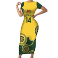 Custom Australia Boomers Short Sleeve Bodycon Dress Aboriginal With Marble Pattern - Yellow