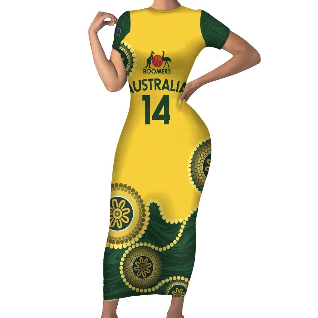 Custom Australia Boomers Short Sleeve Bodycon Dress Aboriginal With Marble Pattern - Yellow