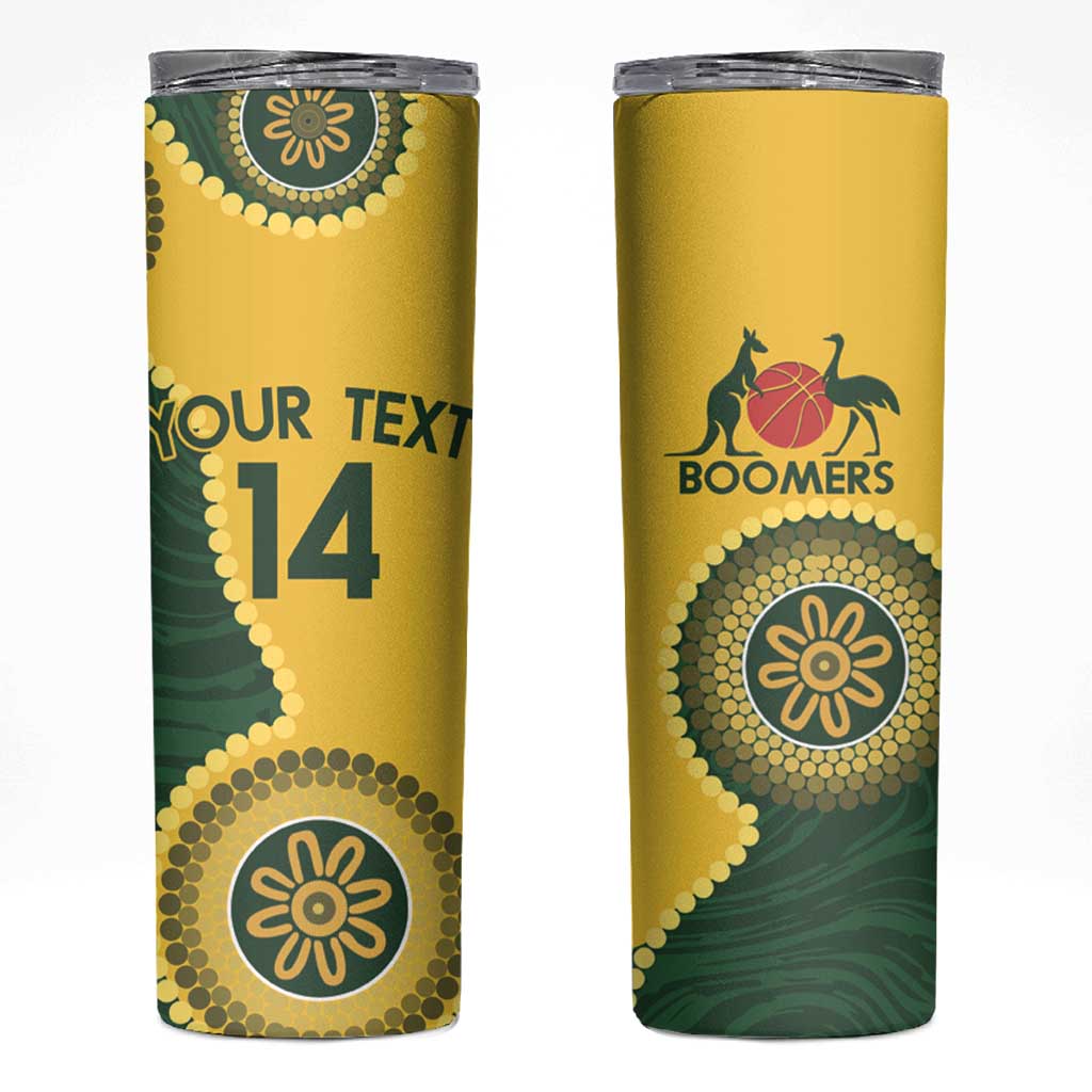Custom Australia Boomers Skinny Tumbler Aboriginal With Marble Pattern - Yellow