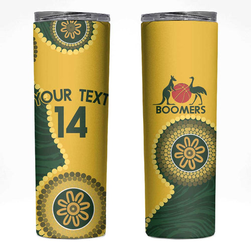 Custom Australia Boomers Skinny Tumbler Aboriginal With Marble Pattern - Yellow