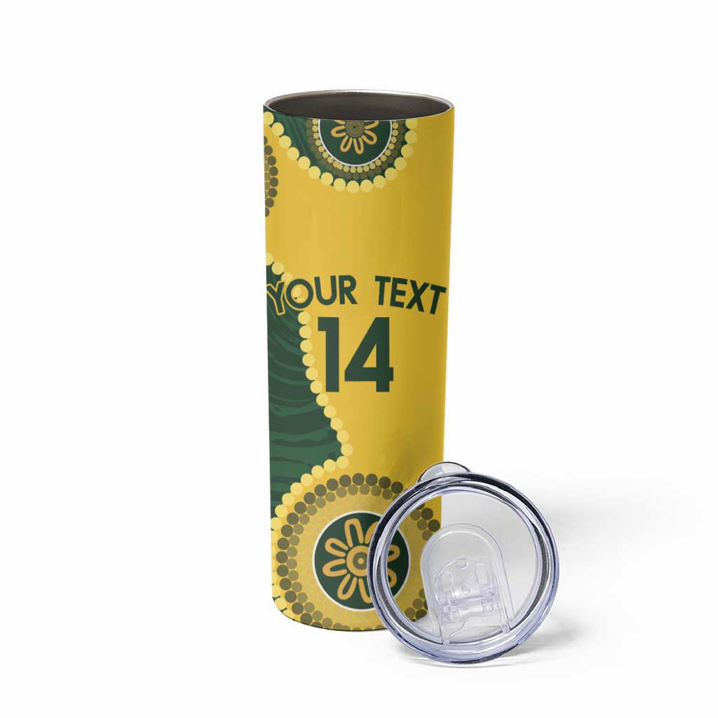 Custom Australia Boomers Skinny Tumbler Aboriginal With Marble Pattern - Yellow