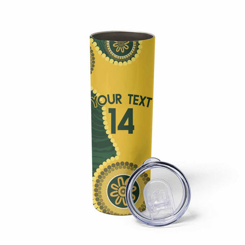 Custom Australia Boomers Skinny Tumbler Aboriginal With Marble Pattern - Yellow