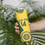 Custom Australia Boomers Skinny Tumbler Aboriginal With Marble Pattern - Yellow