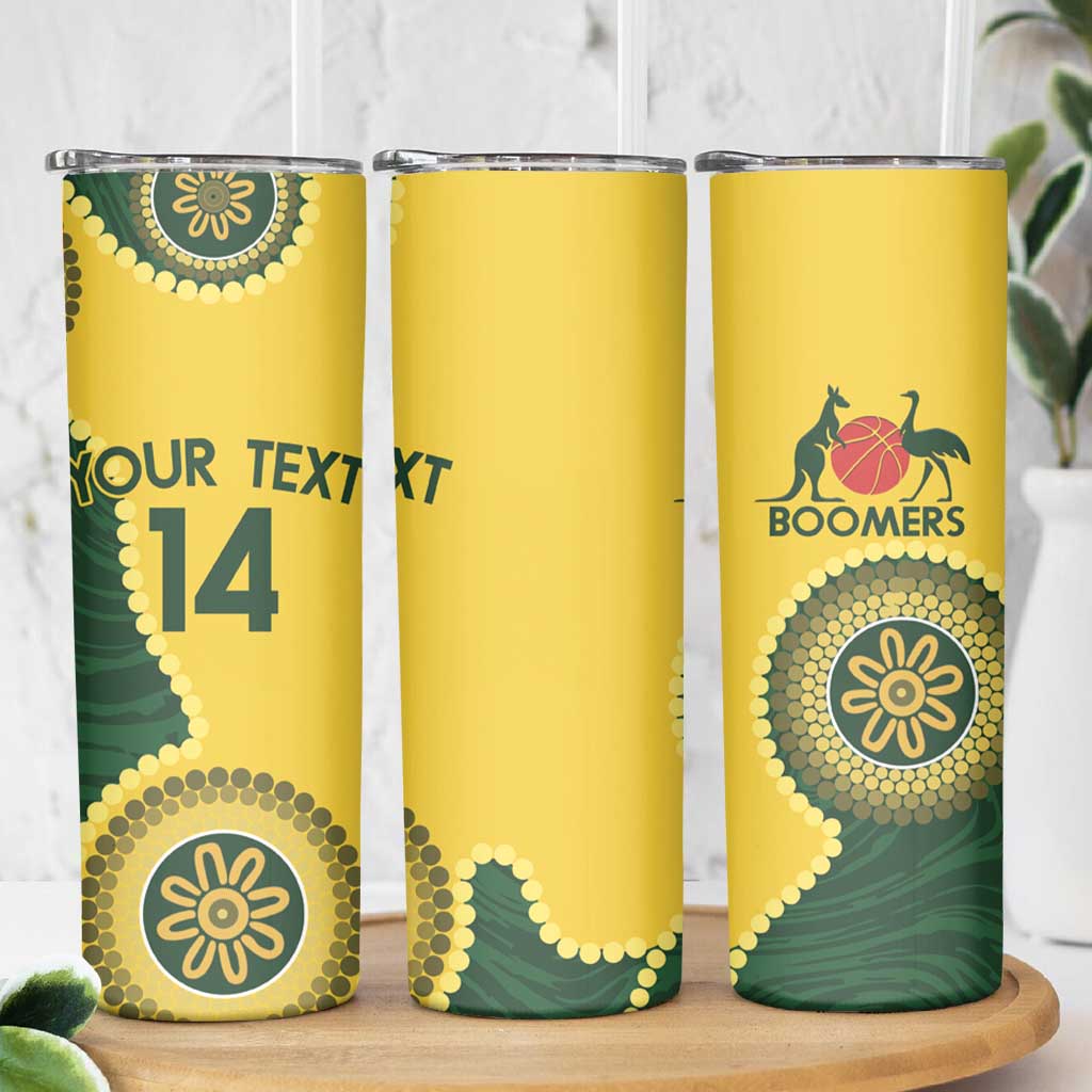 Custom Australia Boomers Skinny Tumbler Aboriginal With Marble Pattern - Yellow