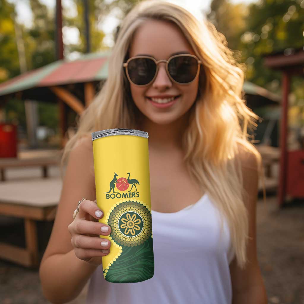 Custom Australia Boomers Skinny Tumbler Aboriginal With Marble Pattern - Yellow