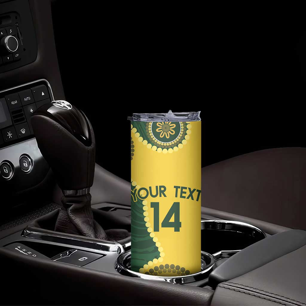 Custom Australia Boomers Skinny Tumbler Aboriginal With Marble Pattern - Yellow