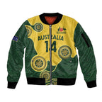 Custom Australia Boomers Sleeve Zip Bomber Jacket Aboriginal With Marble Pattern - Yellow