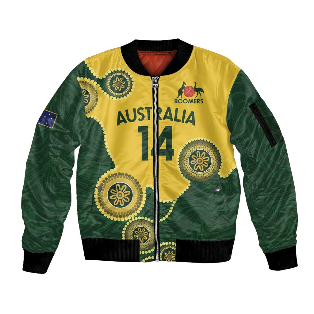 Custom Australia Boomers Sleeve Zip Bomber Jacket Aboriginal With Marble Pattern - Yellow