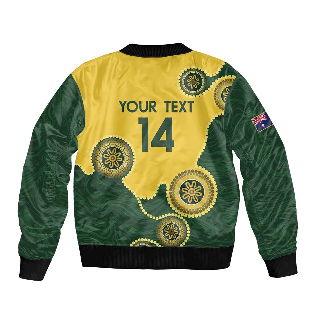 Custom Australia Boomers Sleeve Zip Bomber Jacket Aboriginal With Marble Pattern - Yellow