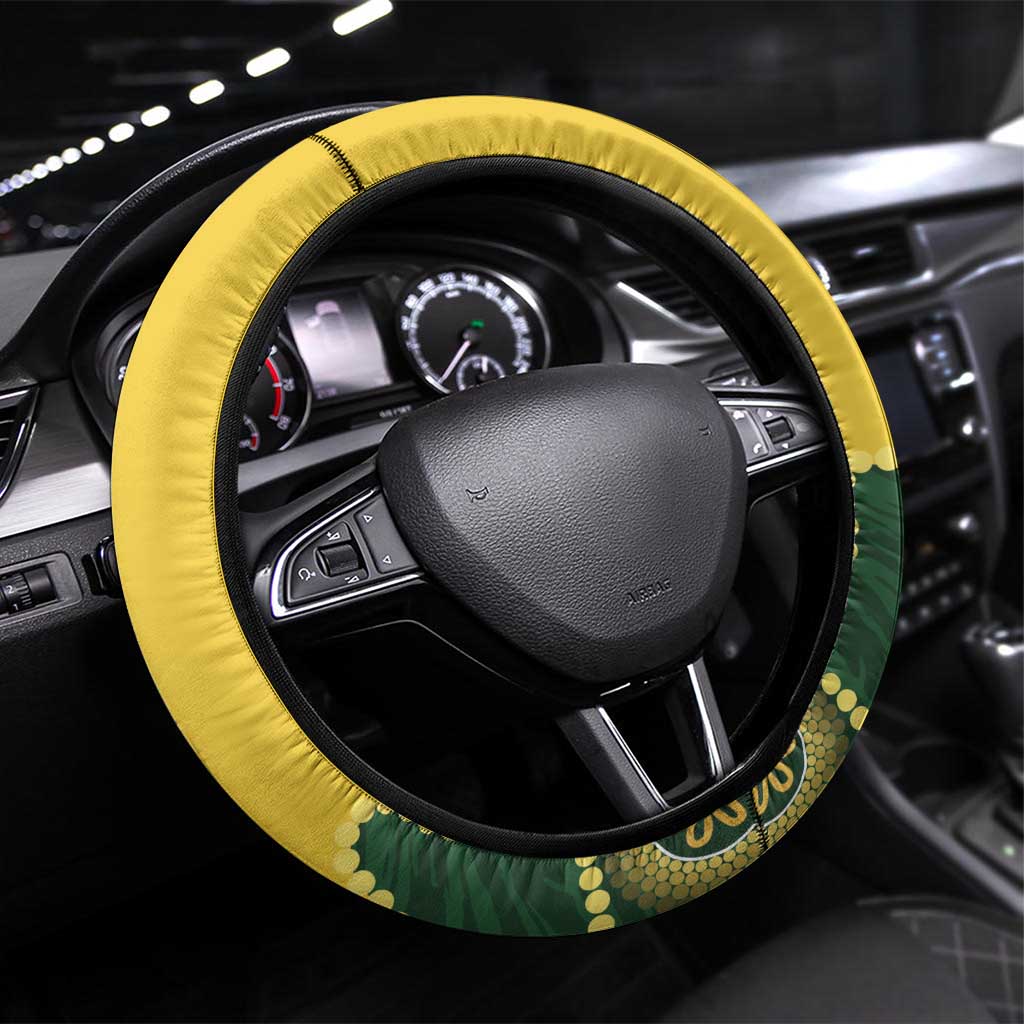 Australia Boomers Steering Wheel Cover Aboriginal With Marble Pattern - Yellow