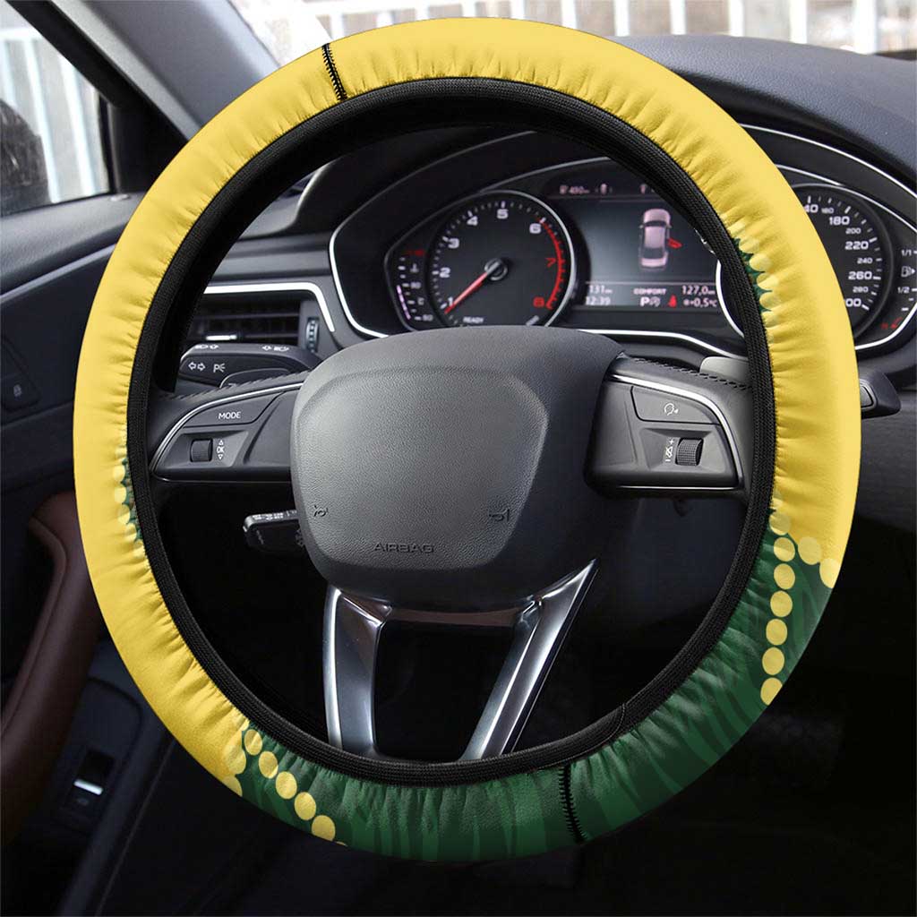 Australia Boomers Steering Wheel Cover Aboriginal With Marble Pattern - Yellow