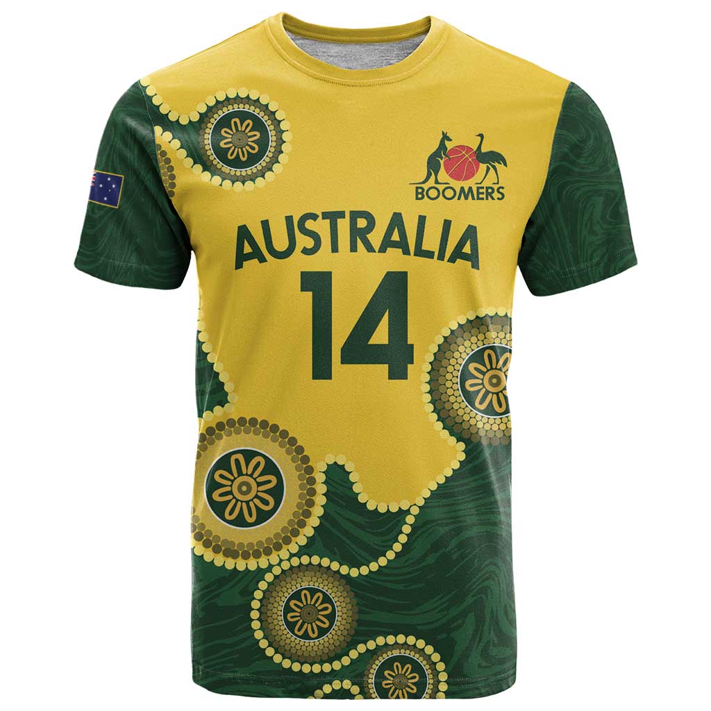 Custom Australia Boomers T Shirt Aboriginal With Marble Pattern - Yellow