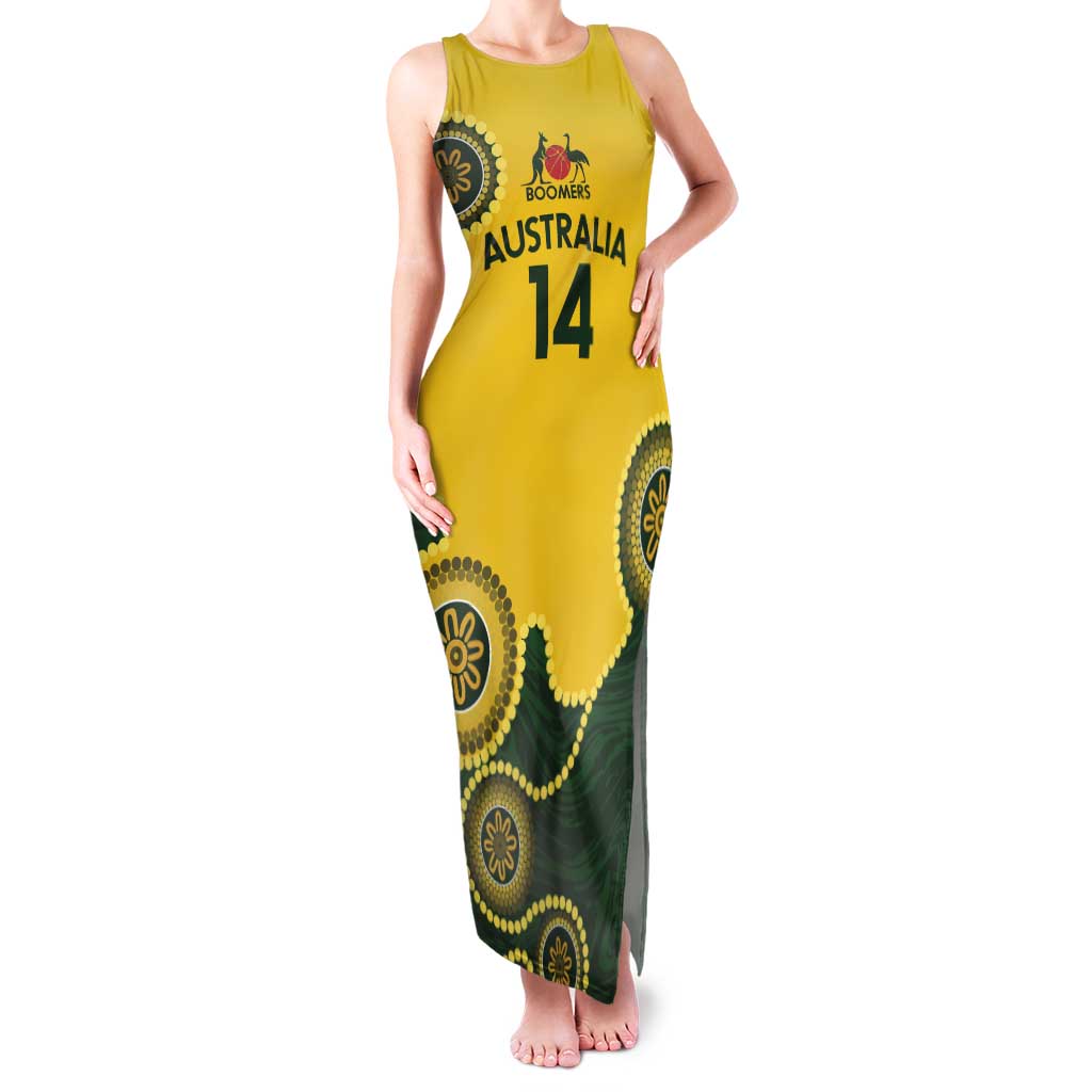 Custom Australia Boomers Tank Maxi Dress Aboriginal With Marble Pattern - Yellow