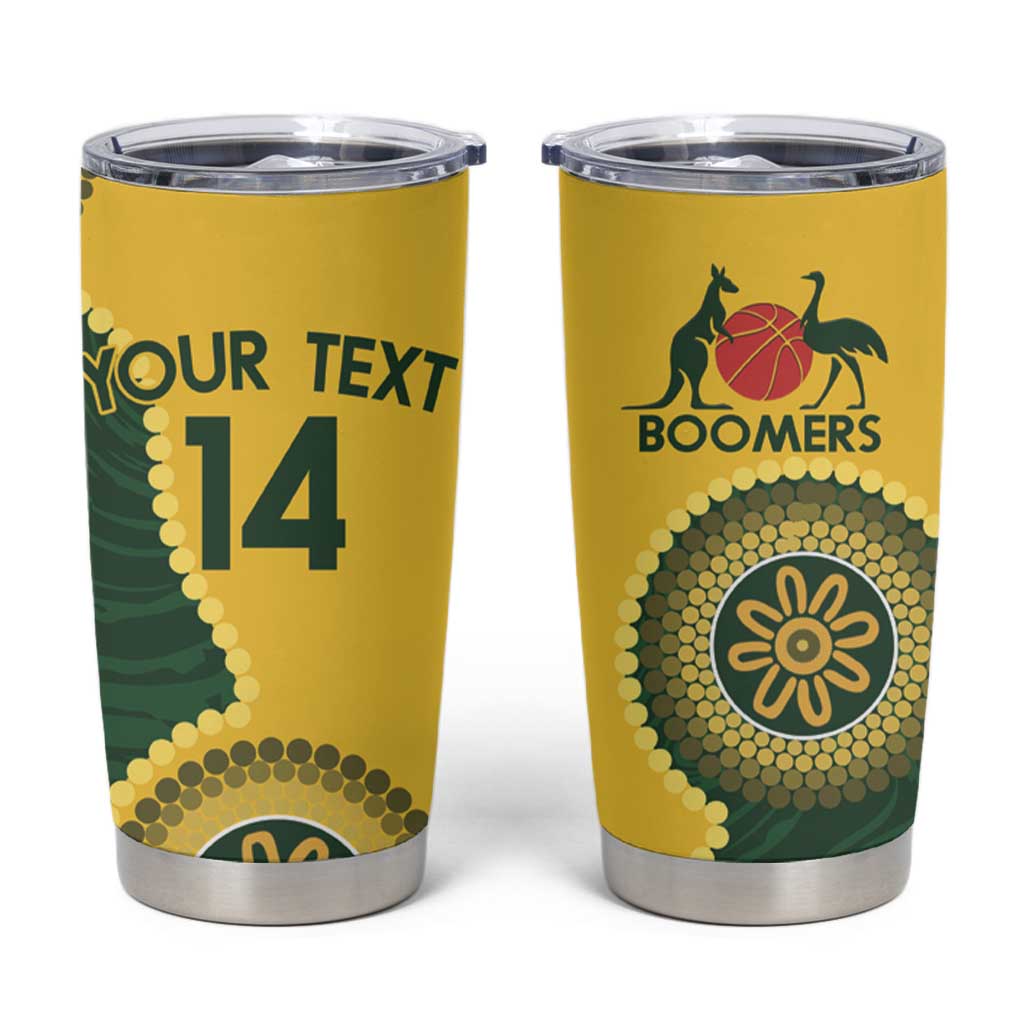 Custom Australia Boomers Tumbler Cup Aboriginal With Marble Pattern - Yellow