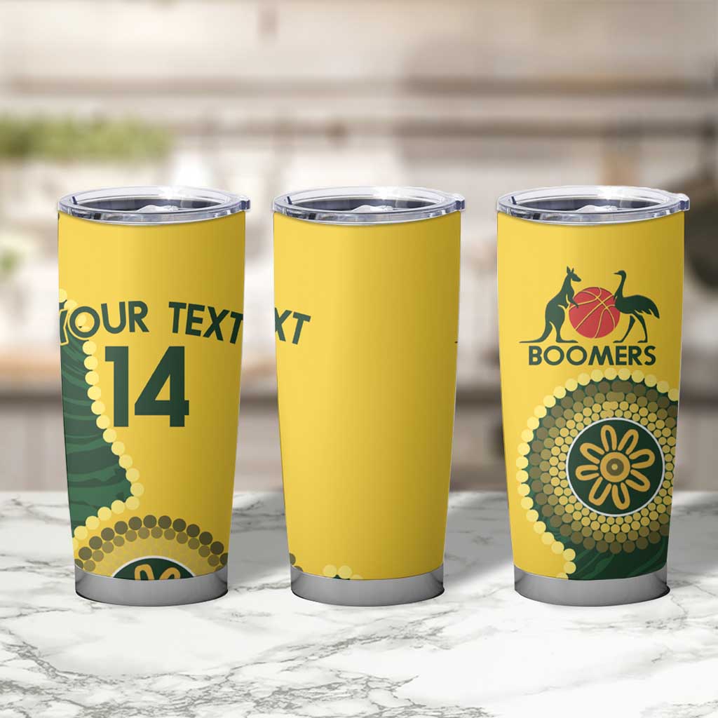 Custom Australia Boomers Tumbler Cup Aboriginal With Marble Pattern - Yellow