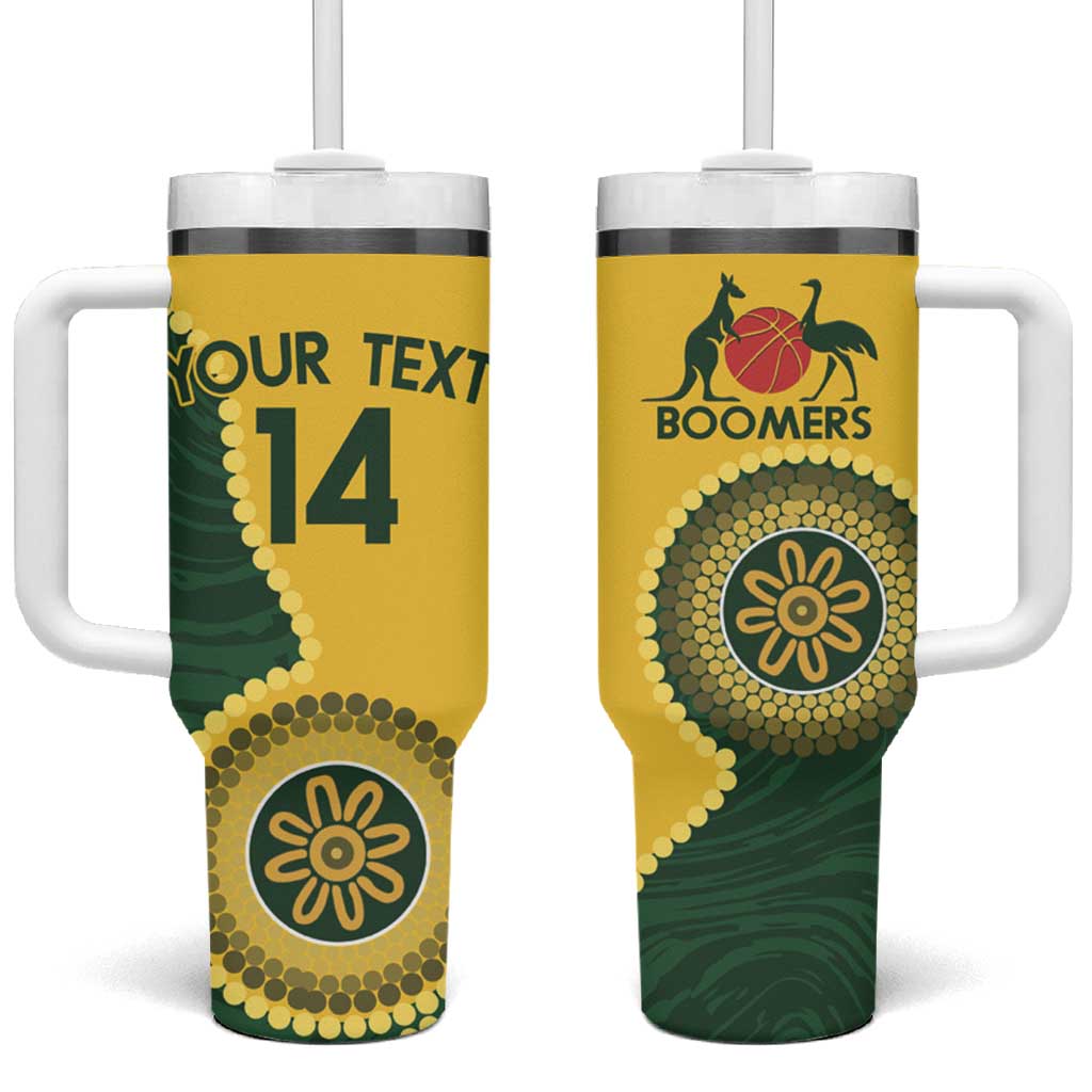 Custom Australia Boomers Tumbler With Handle Aboriginal With Marble Pattern - Yellow