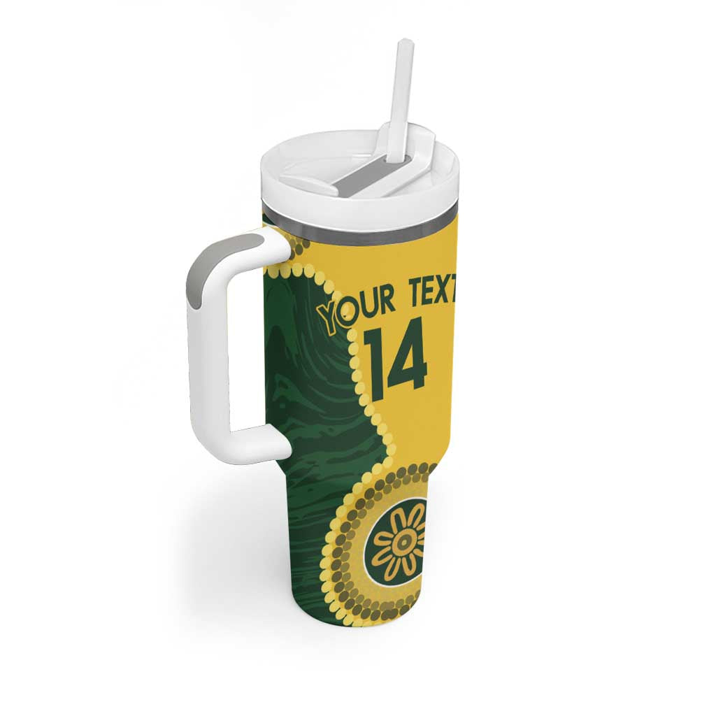 Custom Australia Boomers Tumbler With Handle Aboriginal With Marble Pattern - Yellow