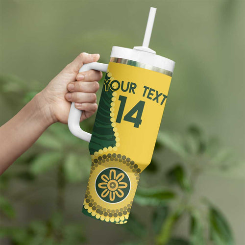 Custom Australia Boomers Tumbler With Handle Aboriginal With Marble Pattern - Yellow