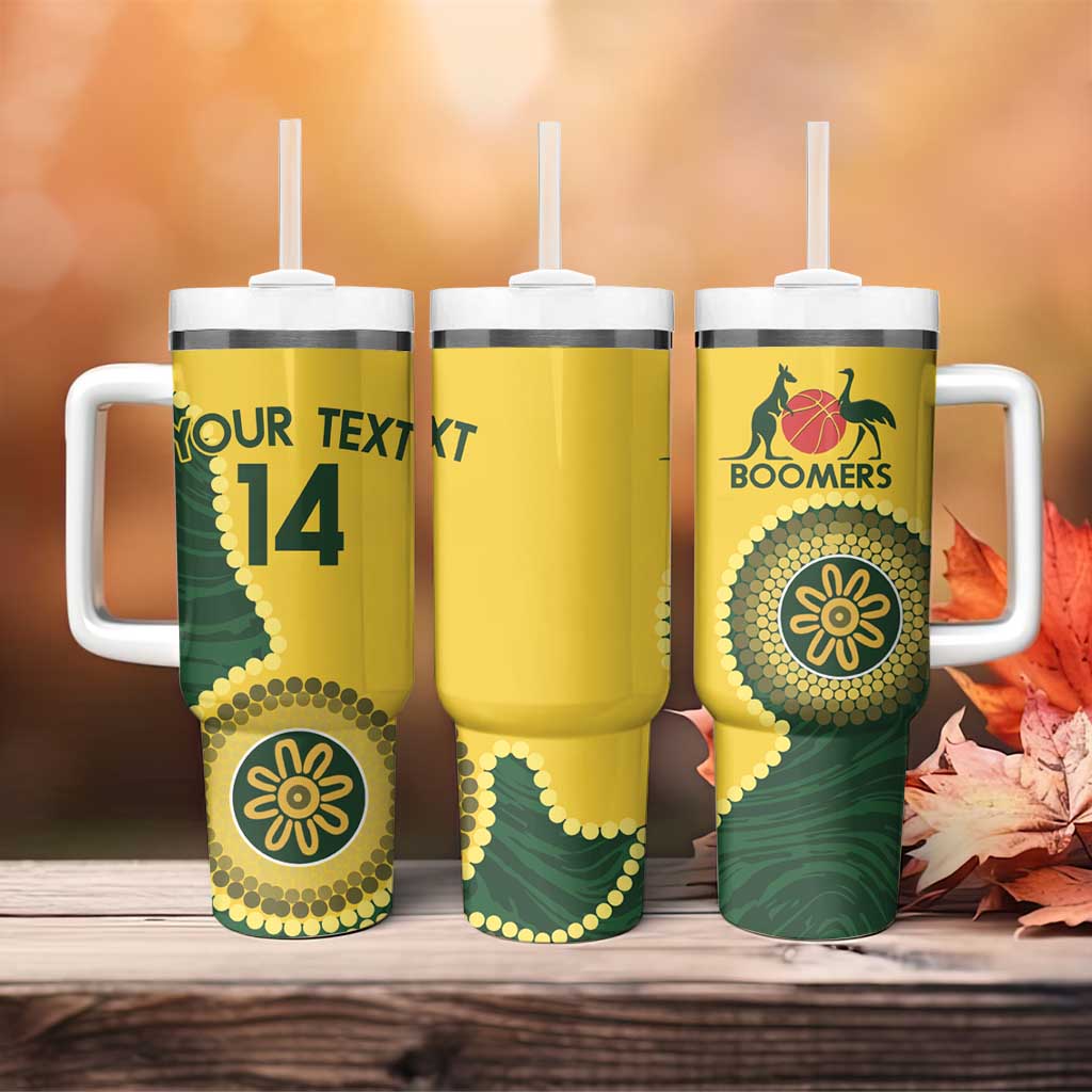 Custom Australia Boomers Tumbler With Handle Aboriginal With Marble Pattern - Yellow