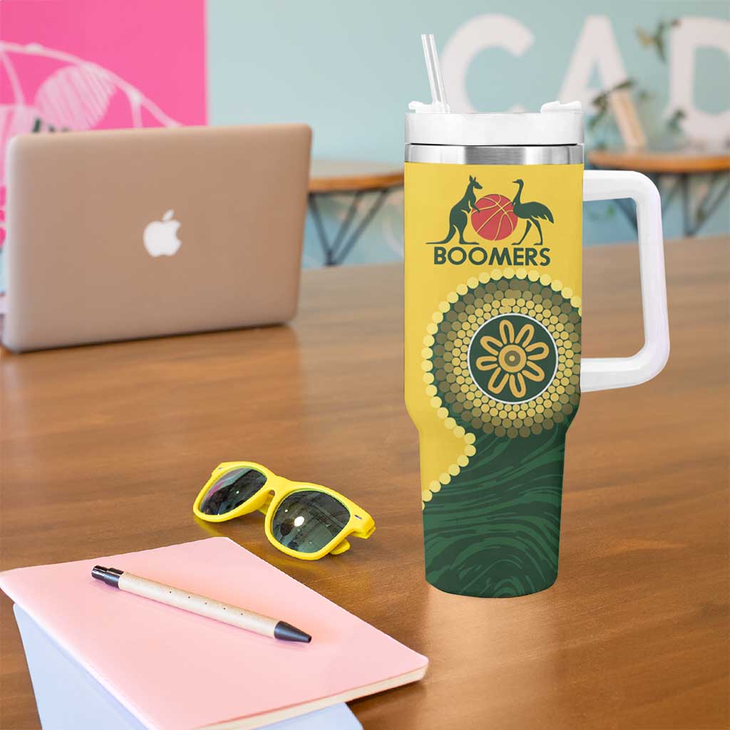 Custom Australia Boomers Tumbler With Handle Aboriginal With Marble Pattern - Yellow