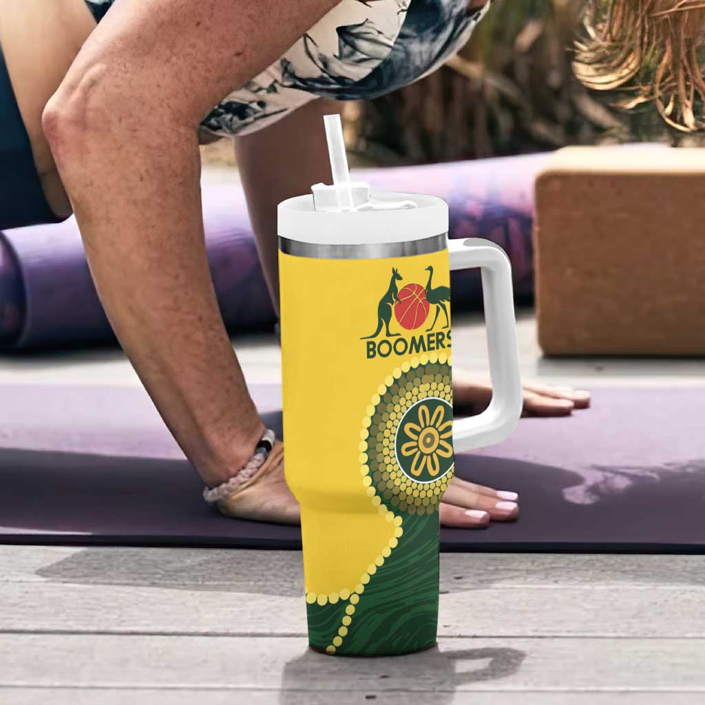 Custom Australia Boomers Tumbler With Handle Aboriginal With Marble Pattern - Yellow