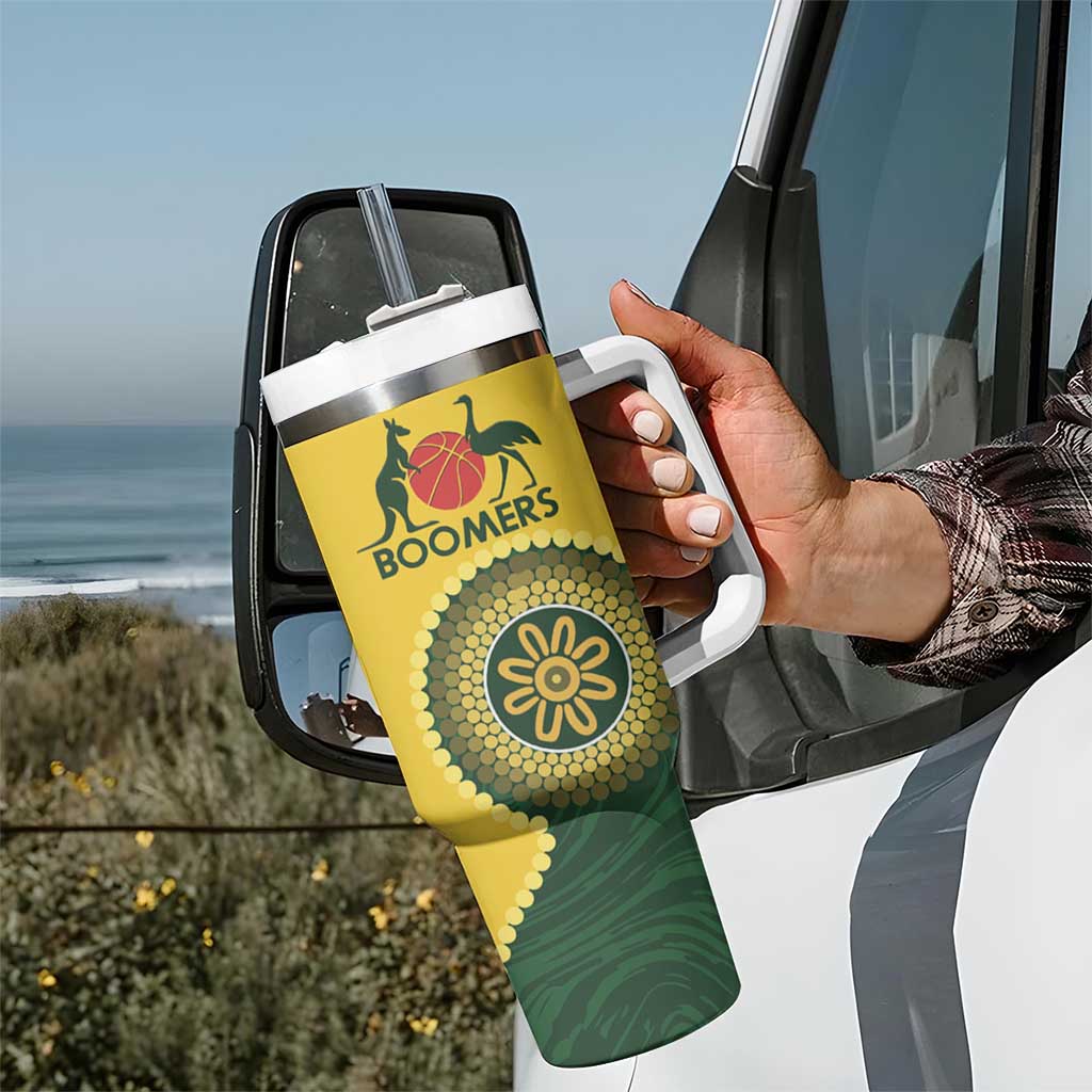 Custom Australia Boomers Tumbler With Handle Aboriginal With Marble Pattern - Yellow