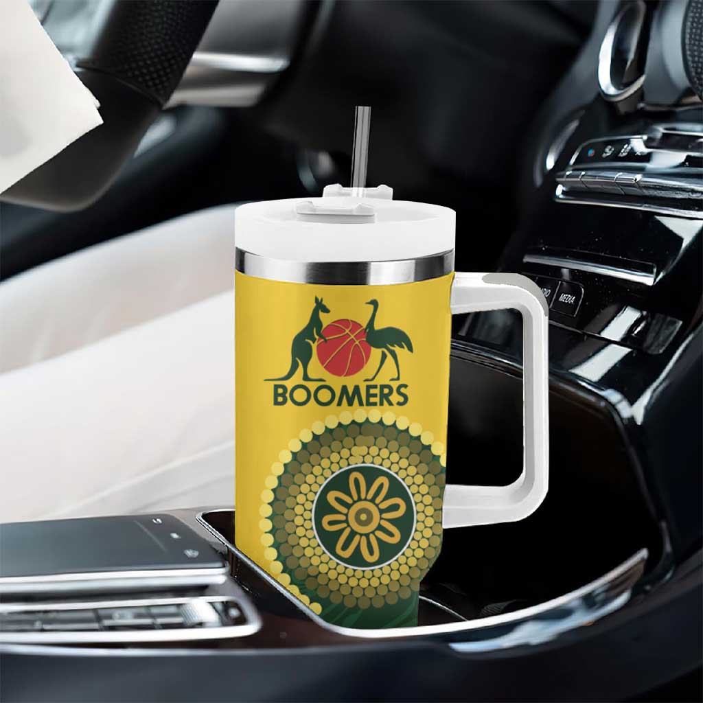 Custom Australia Boomers Tumbler With Handle Aboriginal With Marble Pattern - Yellow