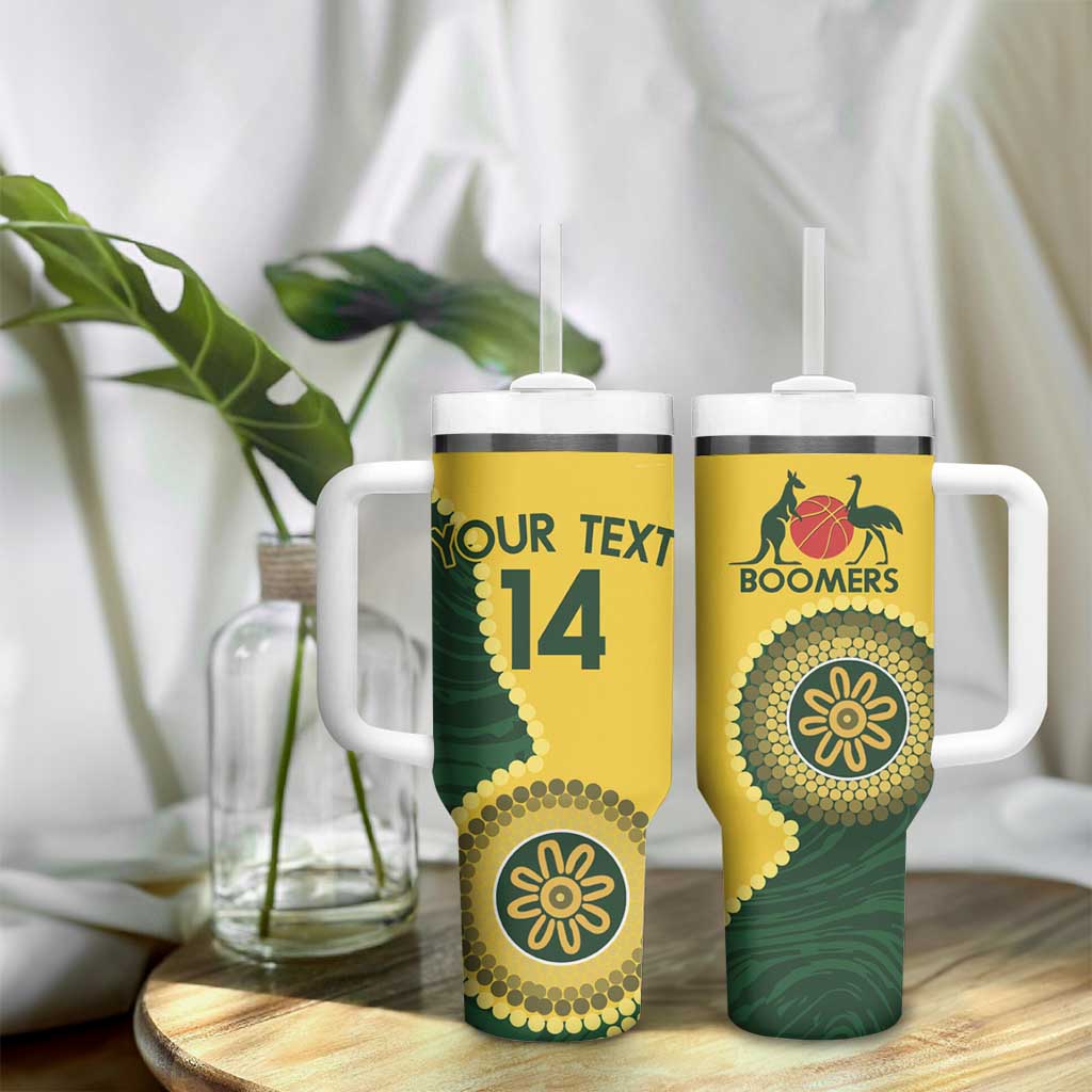 Custom Australia Boomers Tumbler With Handle Aboriginal With Marble Pattern - Yellow