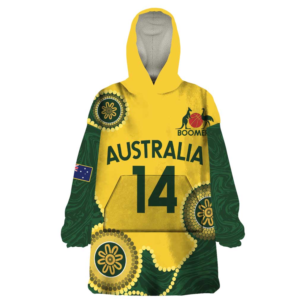 Custom Australia Boomers Wearable Blanket Hoodie Aboriginal With Marble Pattern - Yellow